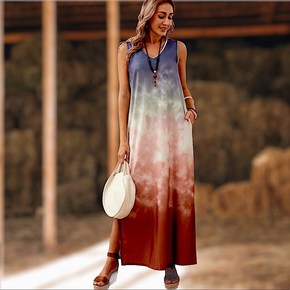 TIE DYE SLEEVELESS MAXI DRESS - Picture 1 of 6